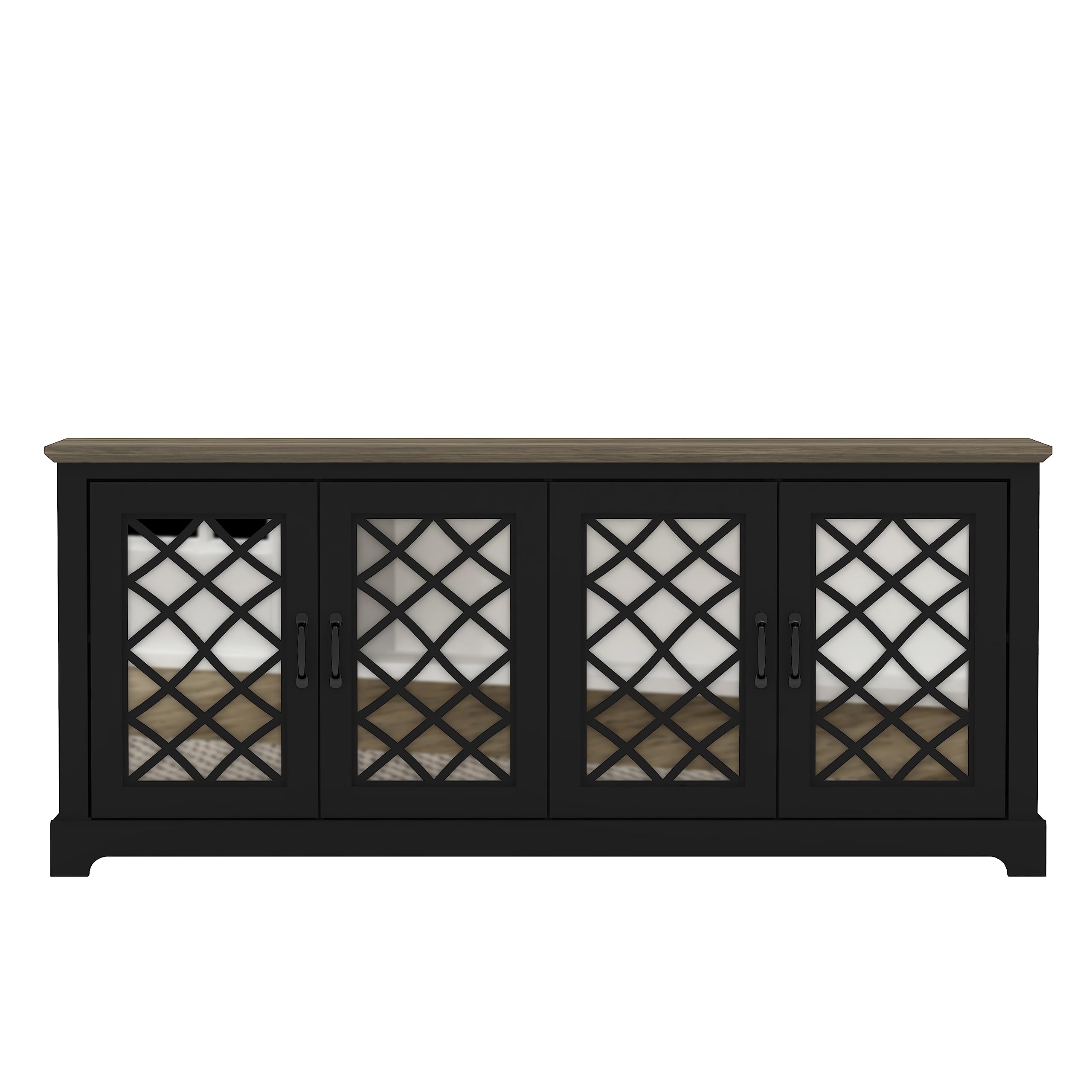Galano Millicent TV Stand for 75-Inch TVs – Stylish Entertainment Center with Mirror Doors - Ample Storage Shelves - Media Console Cabinet – Perfect for Living Room Décor - Black Knotty Grey Oak