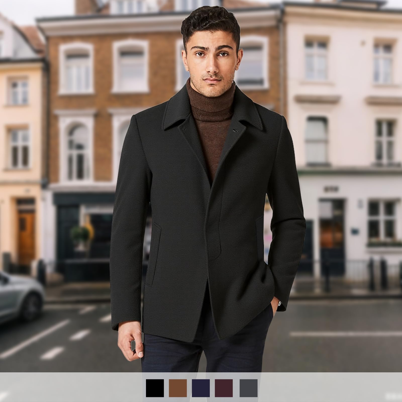 MODFUL Herren Kurzer Wollmantel Warm Wolle Lässiger Mantel Peacoat Slim Fit für Business