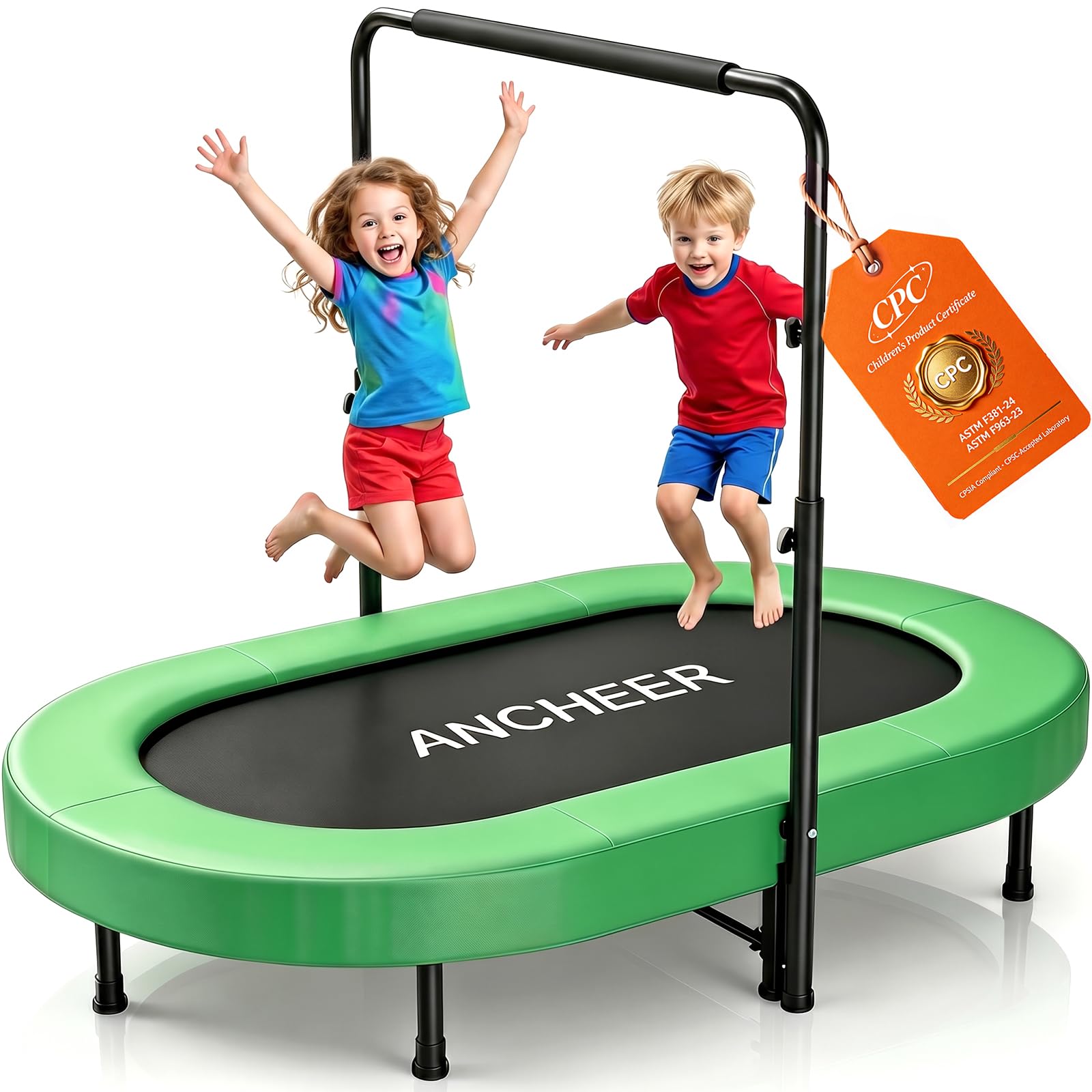 ANCHEER Trampoline for Kids, Toddler Trampoline Indoor Sports and Outdoor Games 56" Kids Rebounder 220LBS Capacity with Adjustable Safety Handrail Foldable Jumper for Boys and Girls
