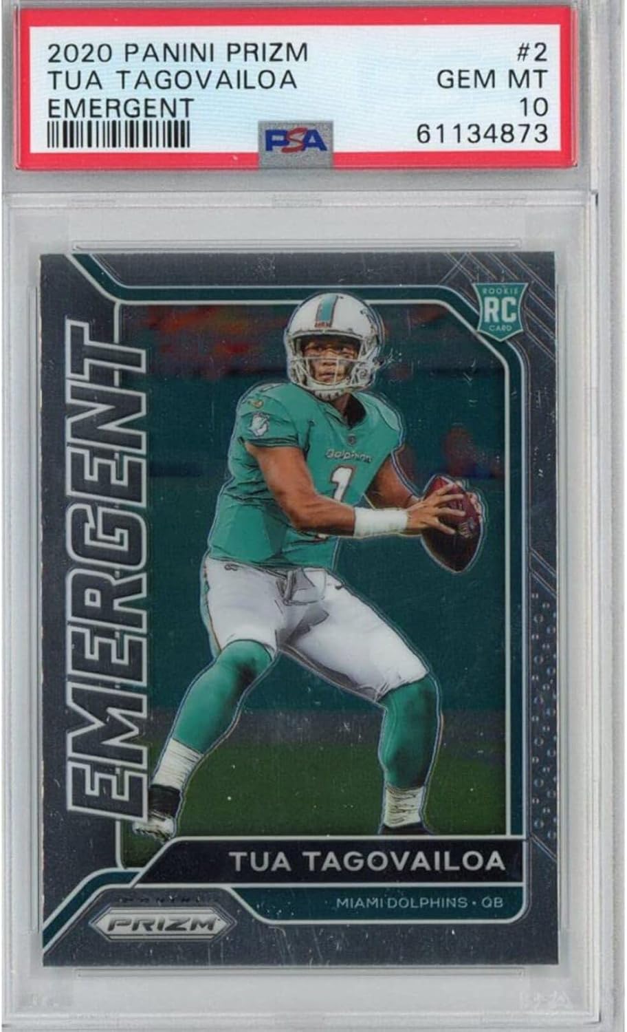 Graded 2020 Panini Prizm Tua Tagovailoa #2 Emergent Rookie RC Football Card PSA 10 Gem Mint
