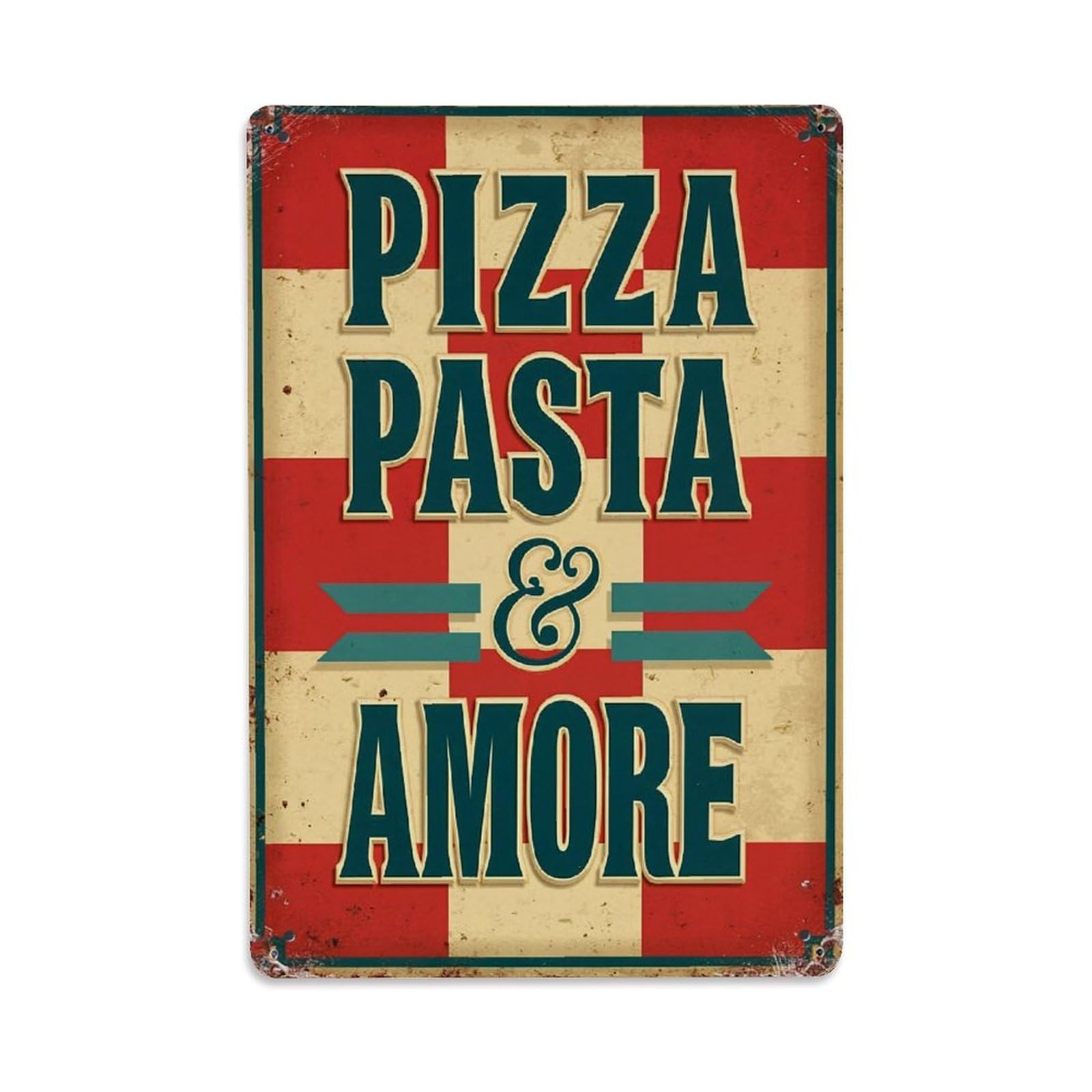 Pizza Pasta And Amore Vintage Tin Sign Retro Metal Wall Decor Metal Poster, Home Bar Garage Farmhouse Cafe Wall Art Decoration 8x12Inches