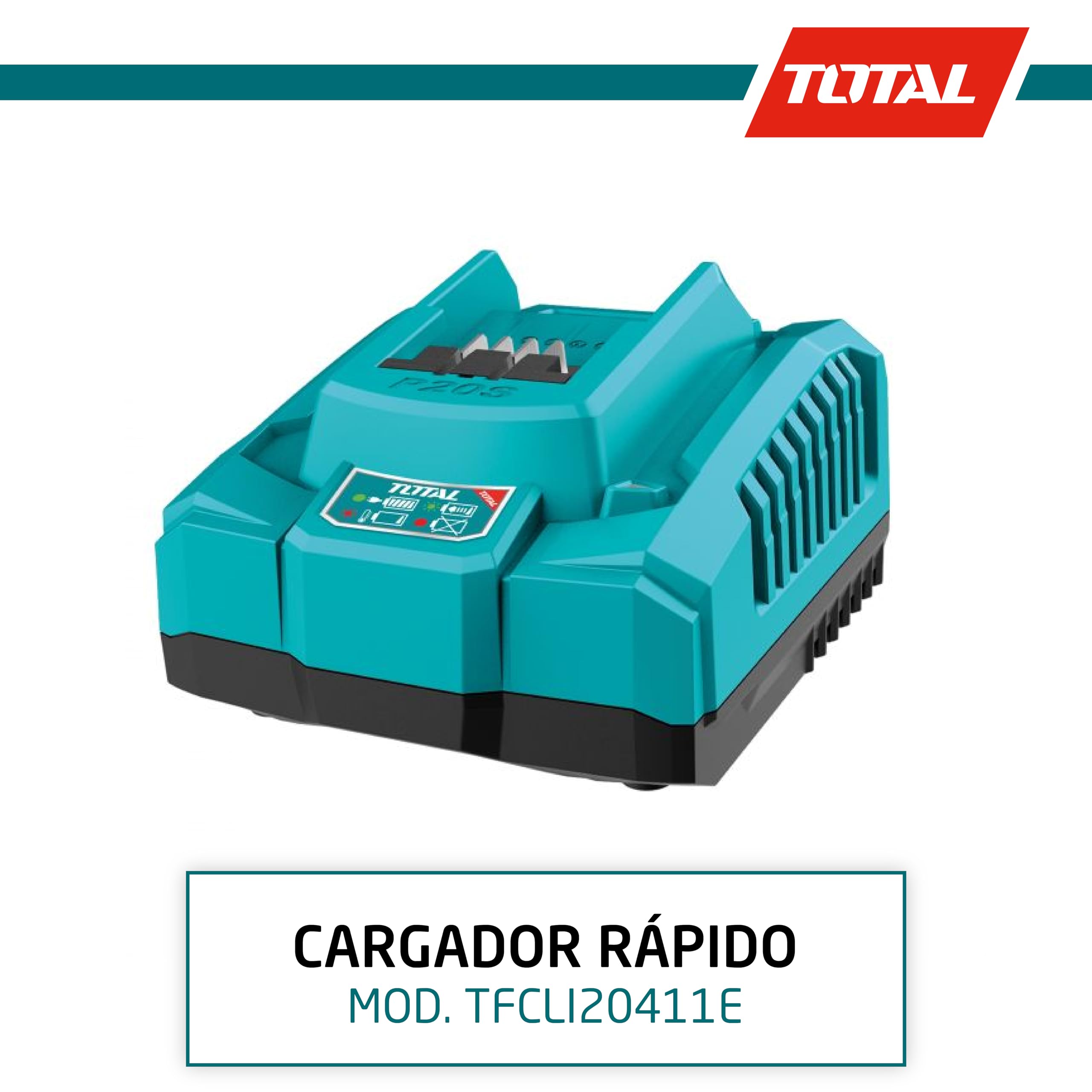TOTAL - Cargador Rápido Batería 20 V, Cargador para Herramienta Electro Portátil, Velocidad de Recarga: Baterías 2 Ah en 1/2 h, Compatible con Herramientas Eléctricas P20S