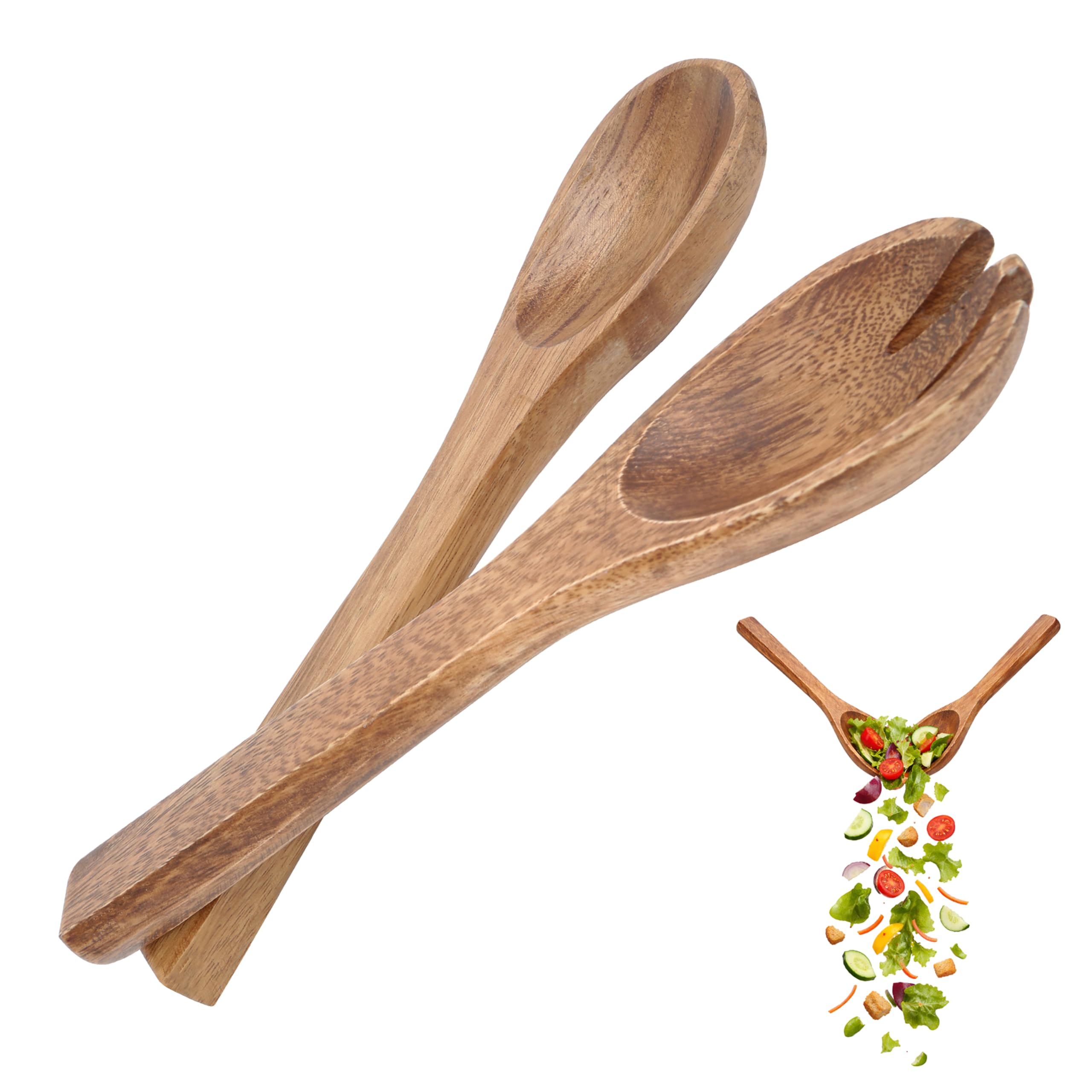 Premier Natural Housewares Sleek Acacia Small Salad Servers Set | Wood Servers For Elegant Serving | Ergonomic Design Distinctive Grain Salad Servers | Kitchen Utensils