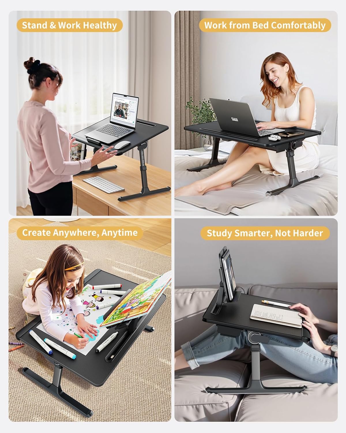SAIJI Laptop Desk for Bed [Premium XXL Extra Large] with Upgraded Height Angle Adjustable Book Stand,Multi-Purpose Lapdesk Bed Tray Desk for Working Writing Reading Drawing (Black) - Image 8