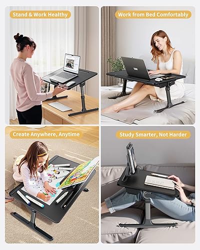 Miniatura 8 de SAIJI Escritorio para laptop para cama XXL extra grande con soporte ajustable de ángulo de altura mejorado, bandeja multiusos para computadora