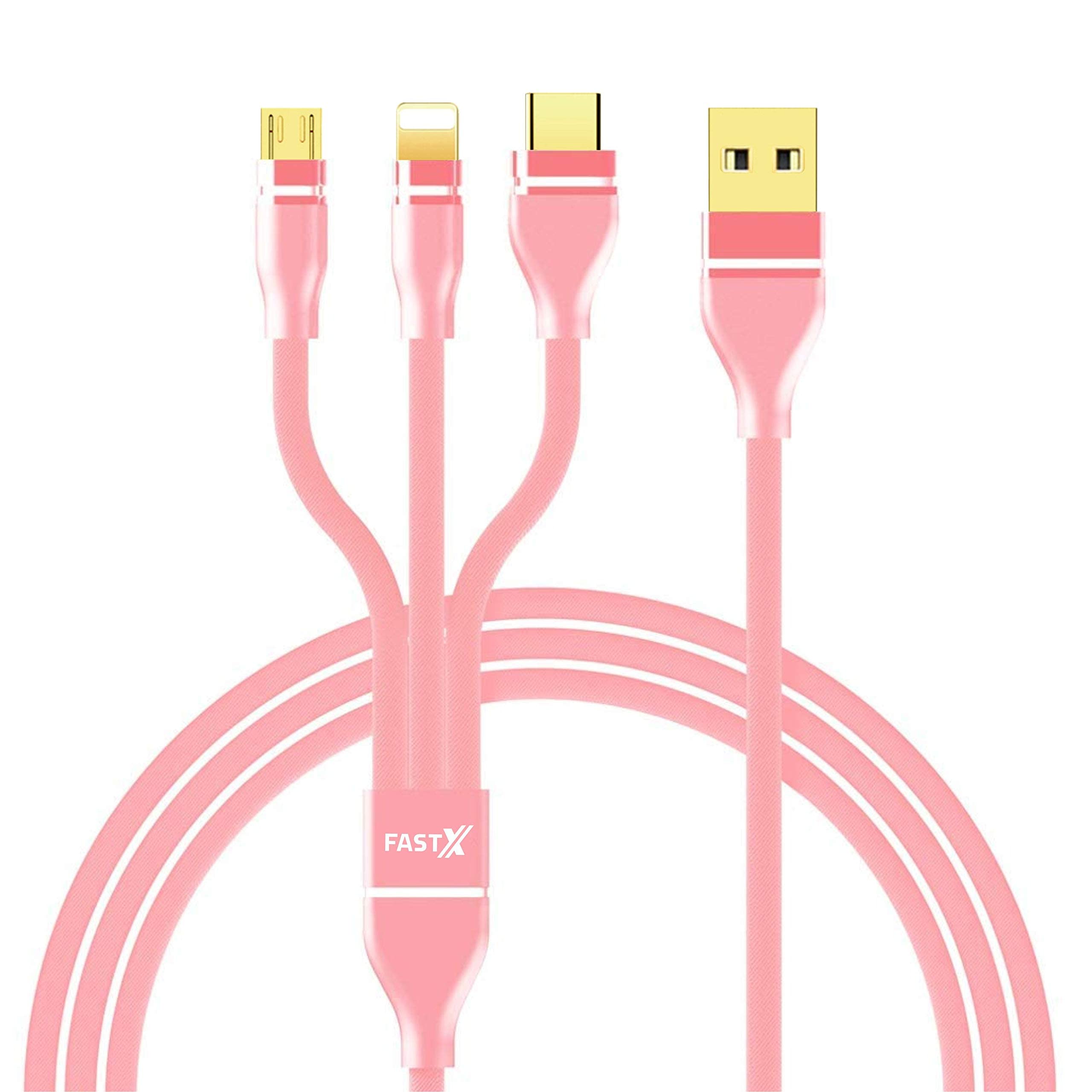 FASTX® 3 in 1 usb Cable Nylon Duo Jean Braided/Rapid/Multifunction Fast charging cable for Android, iph phone & Type C Devices. 3.3 ft Compatible with most Devices (Nybr Pink 3 in 1 FTX) (B09S2RQX67) Amazon Price History, Amazon Price Tracker