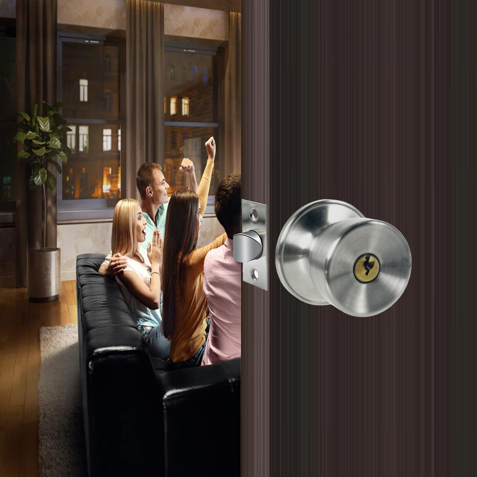 JO.KO Satin Nickel Door Knob - Lock & Key -5