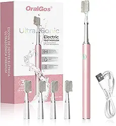 Escova de Dentes Elétrica Sônica para Adultos, Cerdas Macias, 3 Modos de Limpeza, 4 Cabeças Extras, Recarregável USB, IPX7 à Prova d’Água (Ouro Rosa)