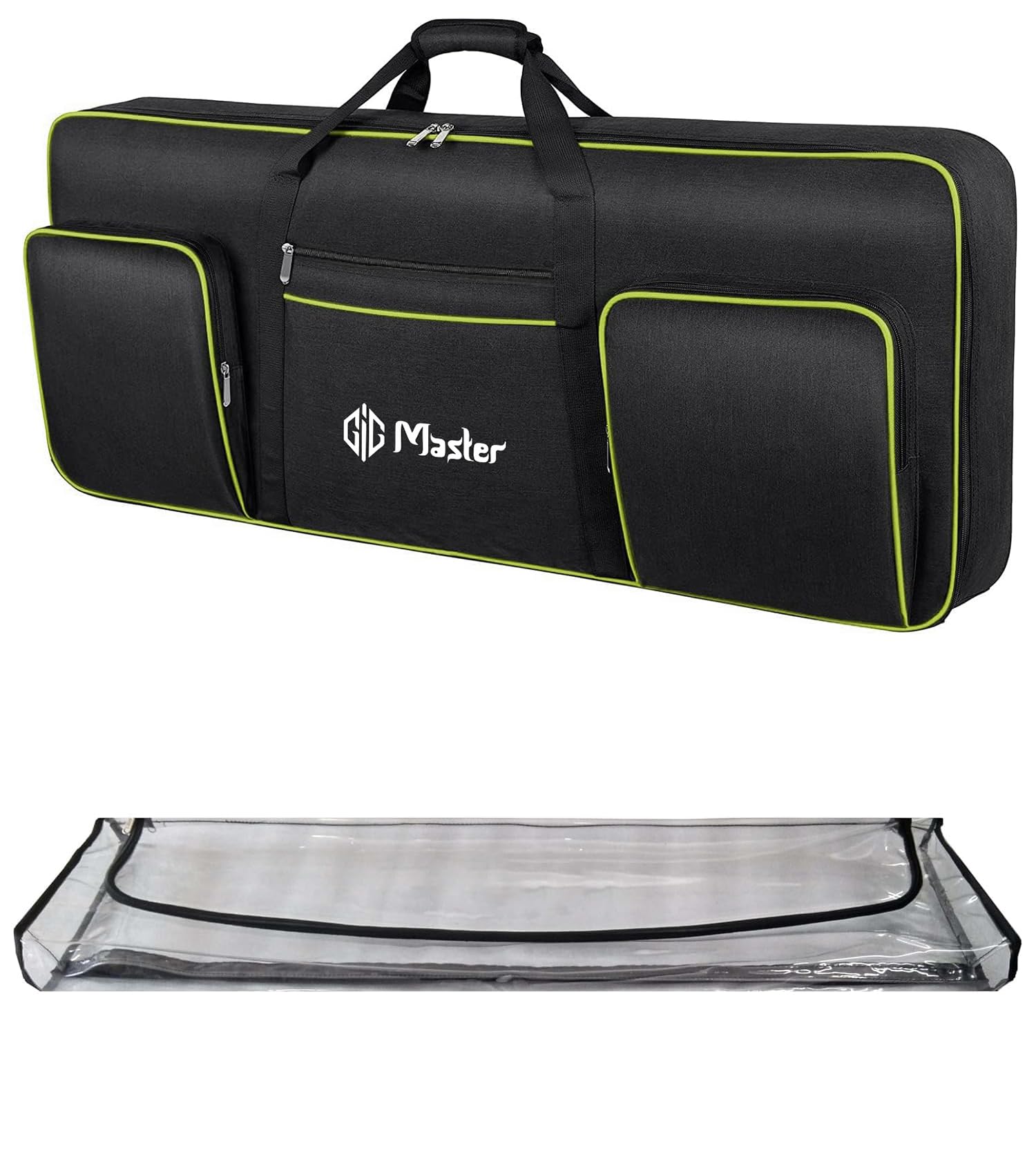 GIG Master Heavy Padded Keyboard Bag/Cover/Case for Yamaha PSR-E453, E463, I425, I455, I300, I400, I500, 61 Keys Keyboard with Transparent Dust Cover & Double Pocket(Black & Green)-picture-11