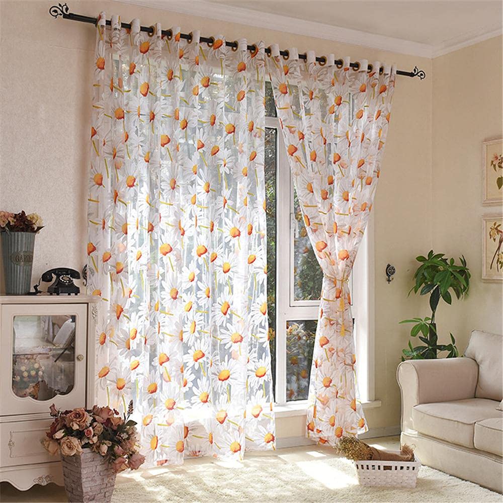 LinenTopia Tende Trasparenti Floreali Multicolore - Set 4 Pannelli Con Mantovane A Perline E Fermatende - Lunghezza 160 Cm - 2