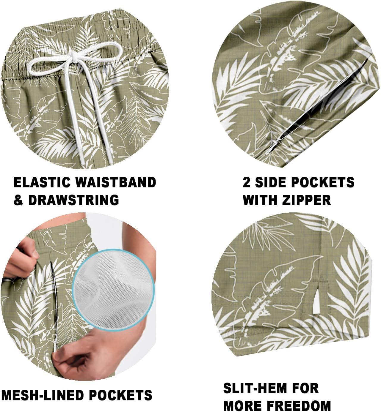 TENGINE Men's Swim Trunk 5" with Compression Liner 5 Inch Quick Dry Board Shorts Zipper Pocket - Image 4