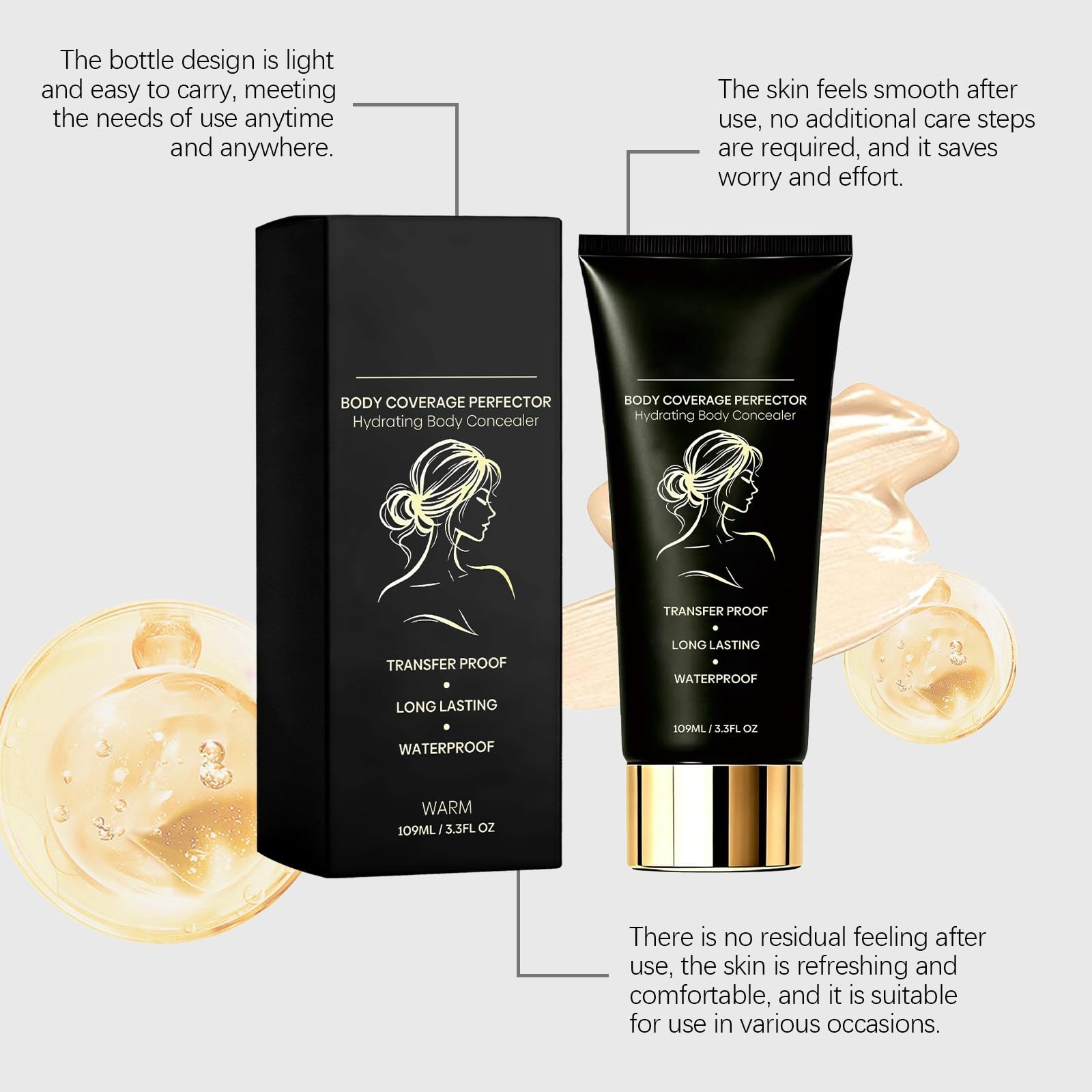 Fond de teint corps waterproof huile graine longue tenue teinte bronze | Correcteur corps haute couvrance anti-sueur cache tatouages, maquillage résistant à l’eau tenue durable pour femme bronze