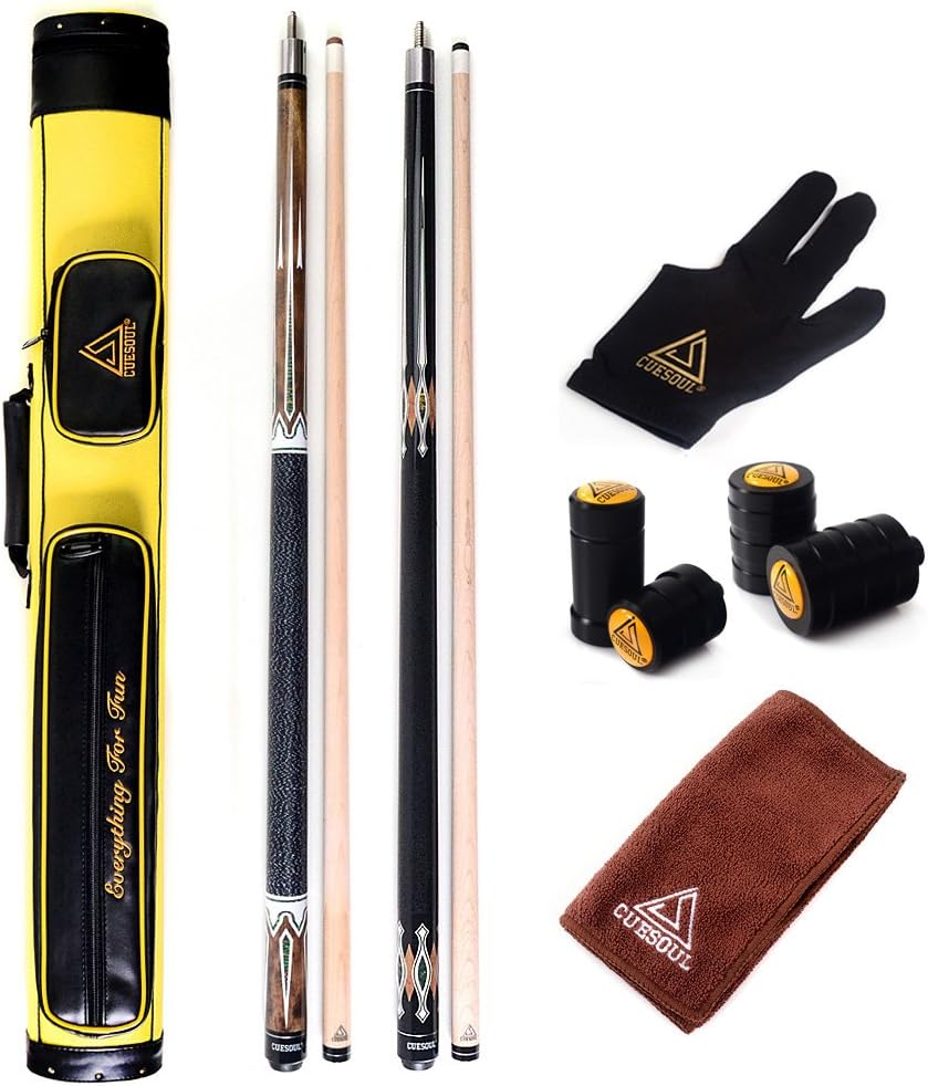 Combo Set of House Bar Pool Cue Sticks - 2 Cue Sticks Packed in 2x2 Hard Pool Cue Case