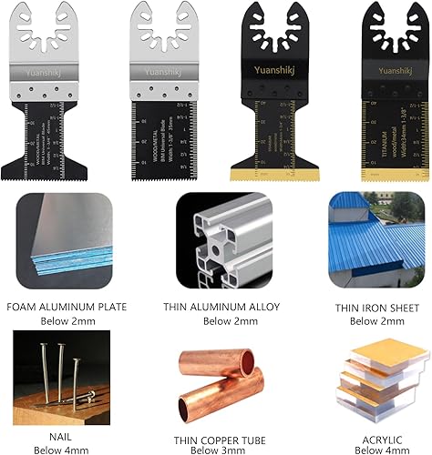 Miniatura 3 de Yuanshikj 30 hojas de sierra oscilantes universales (titanio + bimetal) de metal y madera, multiherramienta oscilante, hoja de herramienta