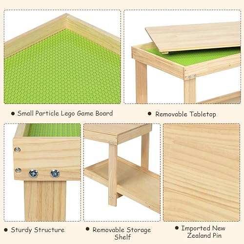 Miniatura 6 de Costzon Mesa de actividades 2 en 1 para niños con almacenamiento, tabla de bloques de construcción patentada con tablero para dibujar ladrillos,