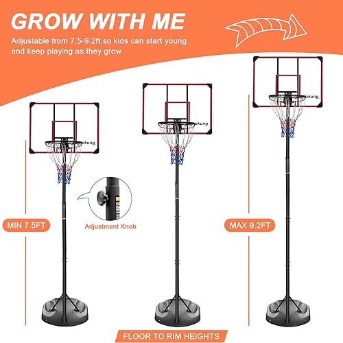 Miniatura 2 de Aro de baloncesto portátil y soporte de baloncesto de altura ajustable de 6.2-8.5 pies5.4-7 pies7.5-9.2 pies con tablero transparente y ruedas para