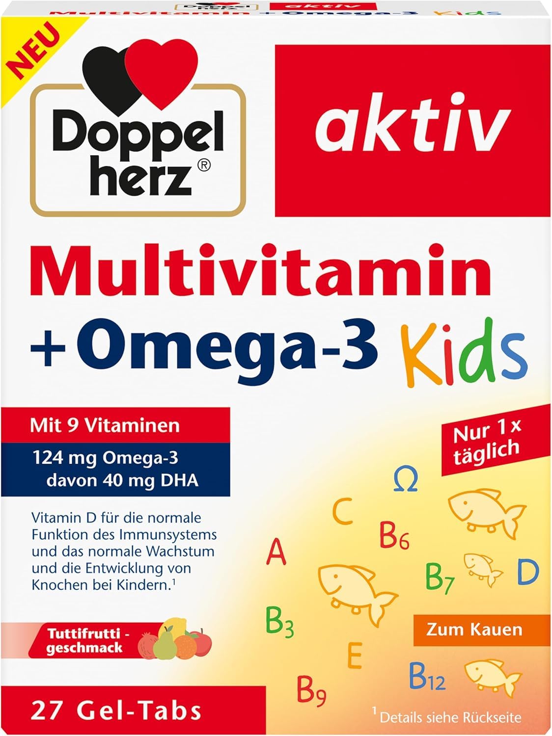 Doppelherz Multivitamin + Omega-3 Kids Gel-Tabs Tuttifrutti-Geschmack