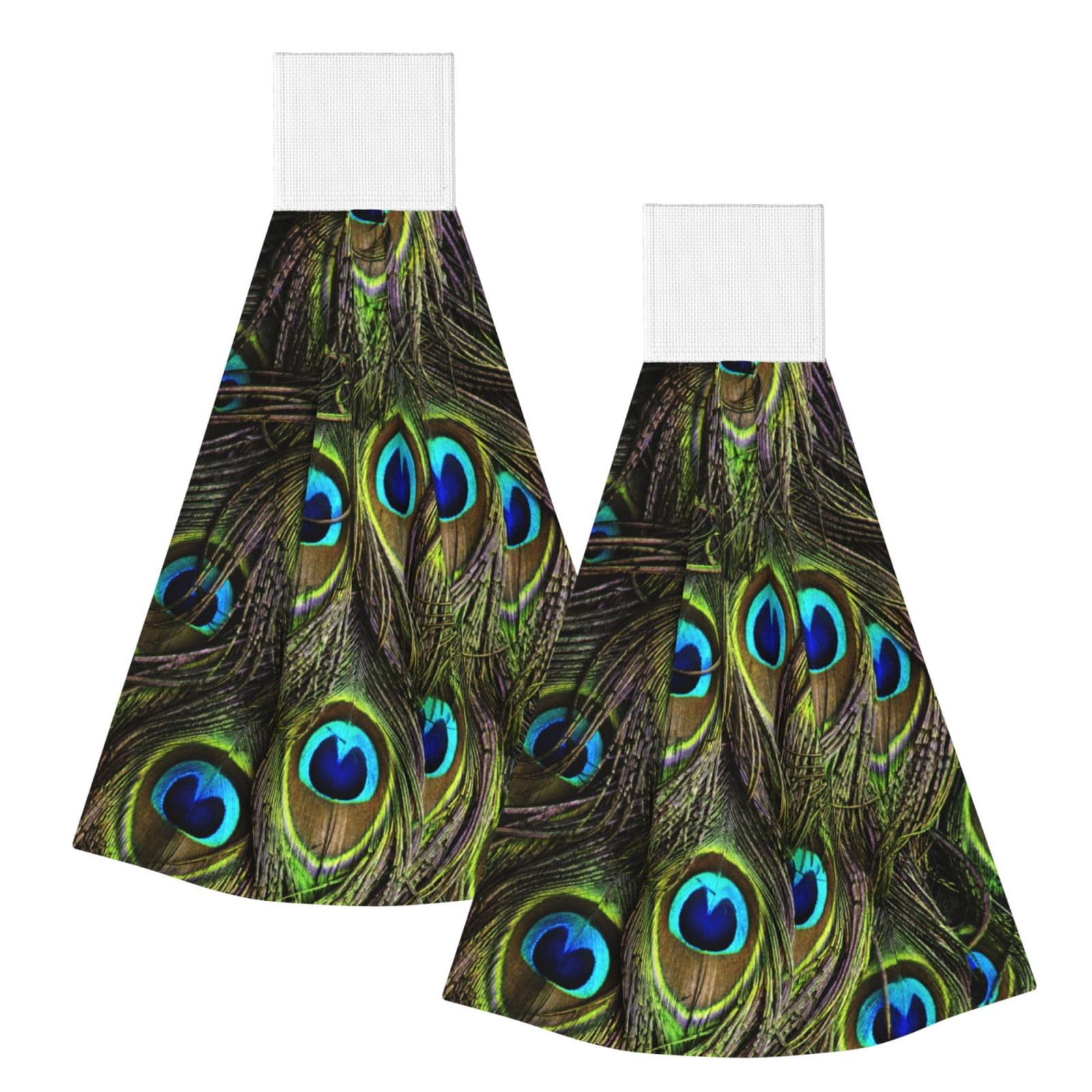 DOPKLNA Fresh Peacock, 2 Pcs Hanging Coral Fiber Hand Towels for Bathroom, Absorbent Kitchen Towels