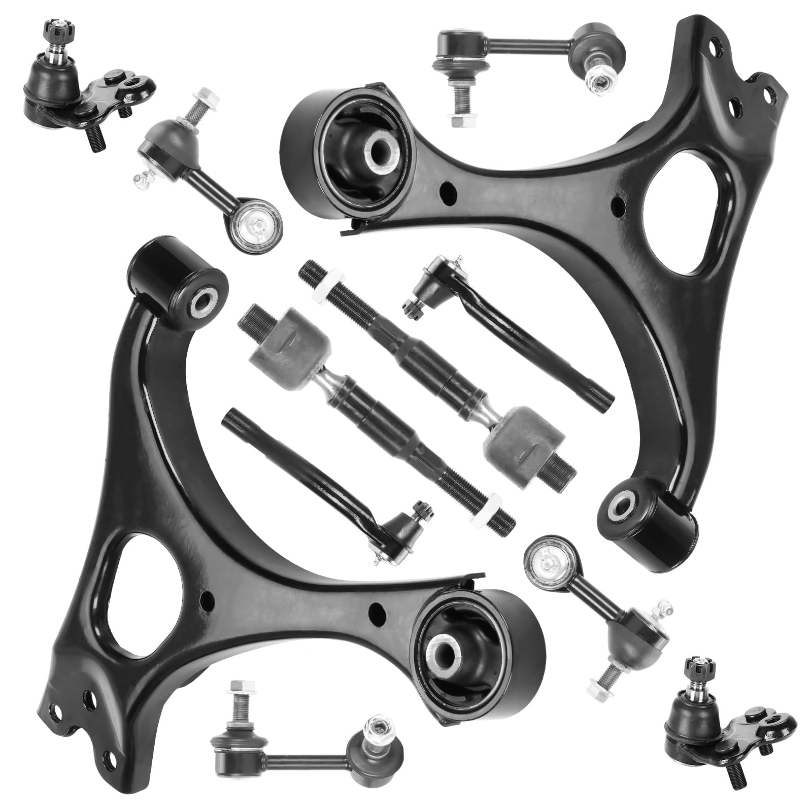 Front Lower Left & Right Control Arms w/Ball Joints Sway Bar End Links Tie Rod Ends Suspension Kit for 2006-2011 1.8L Honda Civic (12PCs)