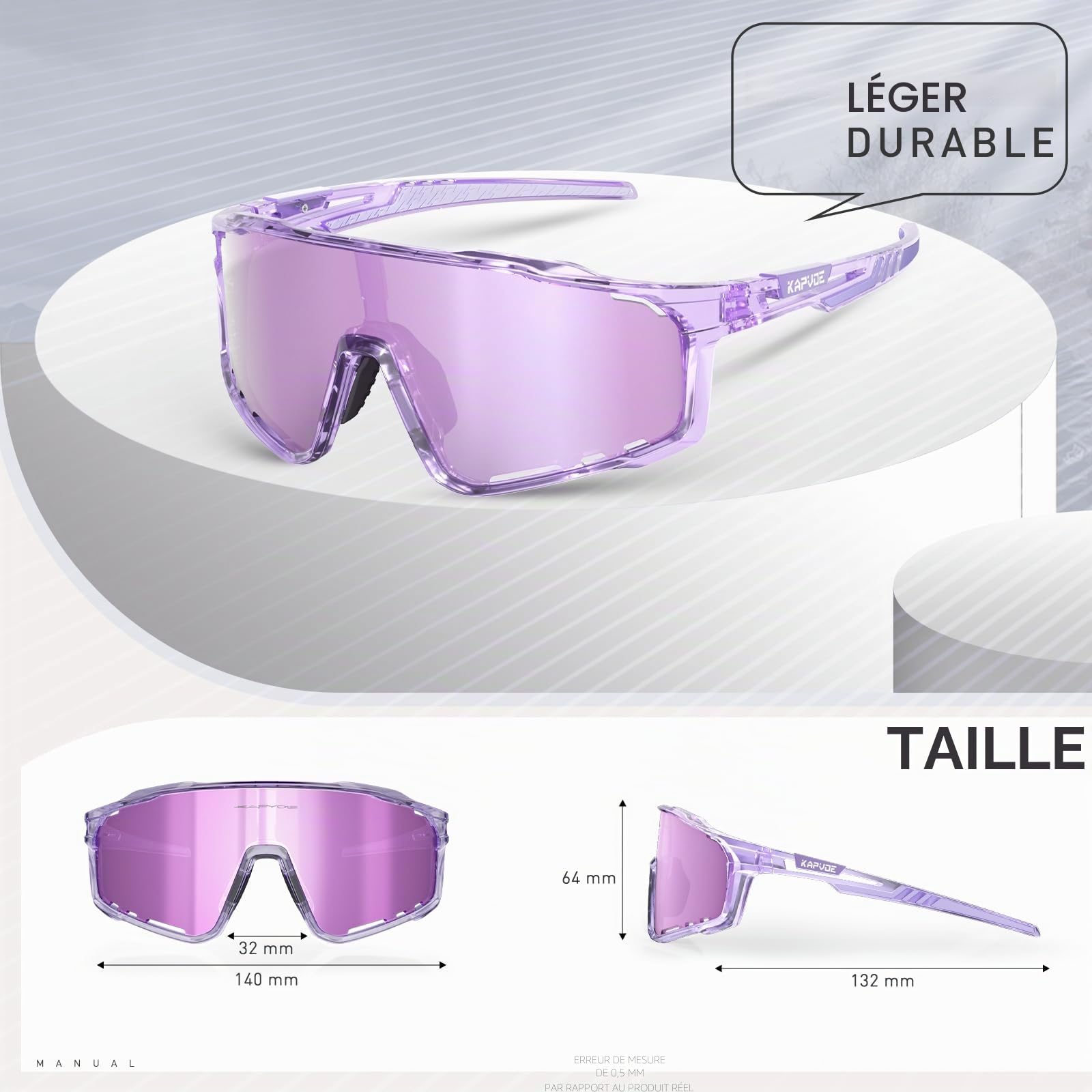 KAPVOE Lunette de Cyclisme Photochromique TR90 UV400 Homme Femme Vélo