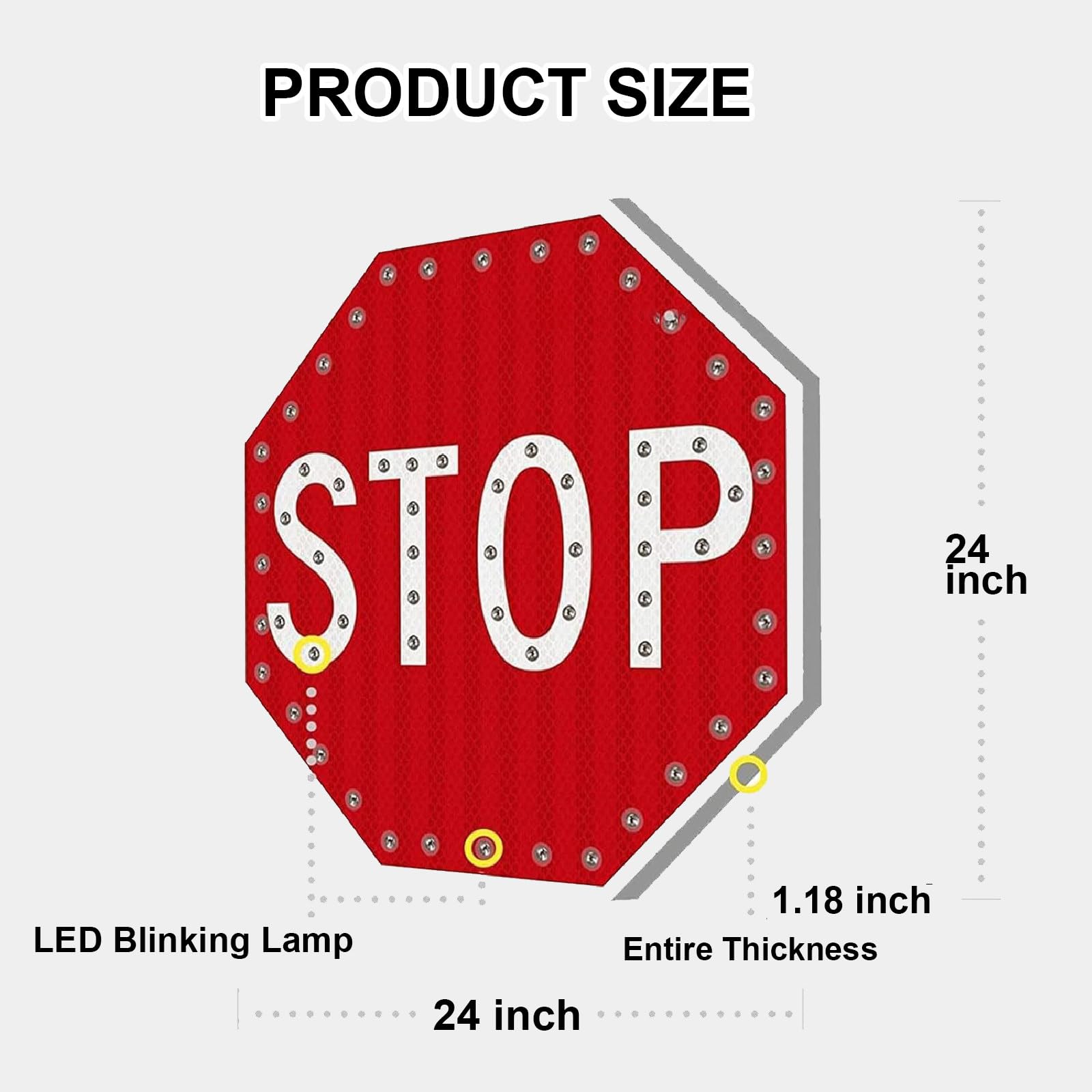 Señal De Stop Intermitente - Señal Led Solar De 24/31 Pulgadas, con Película Reflectante De Grado Industrial, Señal De Tráfico Octagonal De Aluminio - para Estacionamientos 24x24in