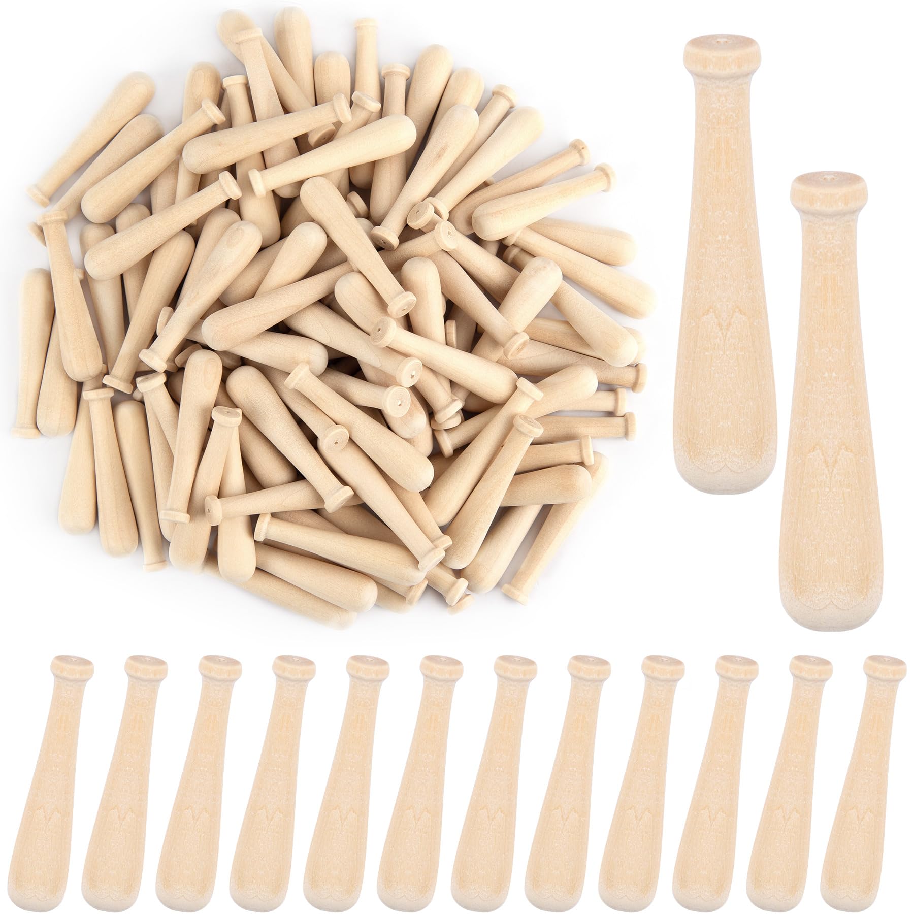 Framendino, 100 Pack Mini Baseball Bats 2 Inch Unfinished Wooden Baseball Bat Unpainted Small Wood Baseball Bats for DIY Crafts Projects