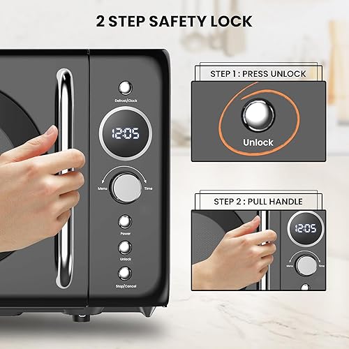 Miniatura 5 de Total Chef Horno microondas retro | 20L / 0.7 pies cúbicos | Inicio rápido y descongelación por peso/tiempo | 8 modos de cocción preestablecidos