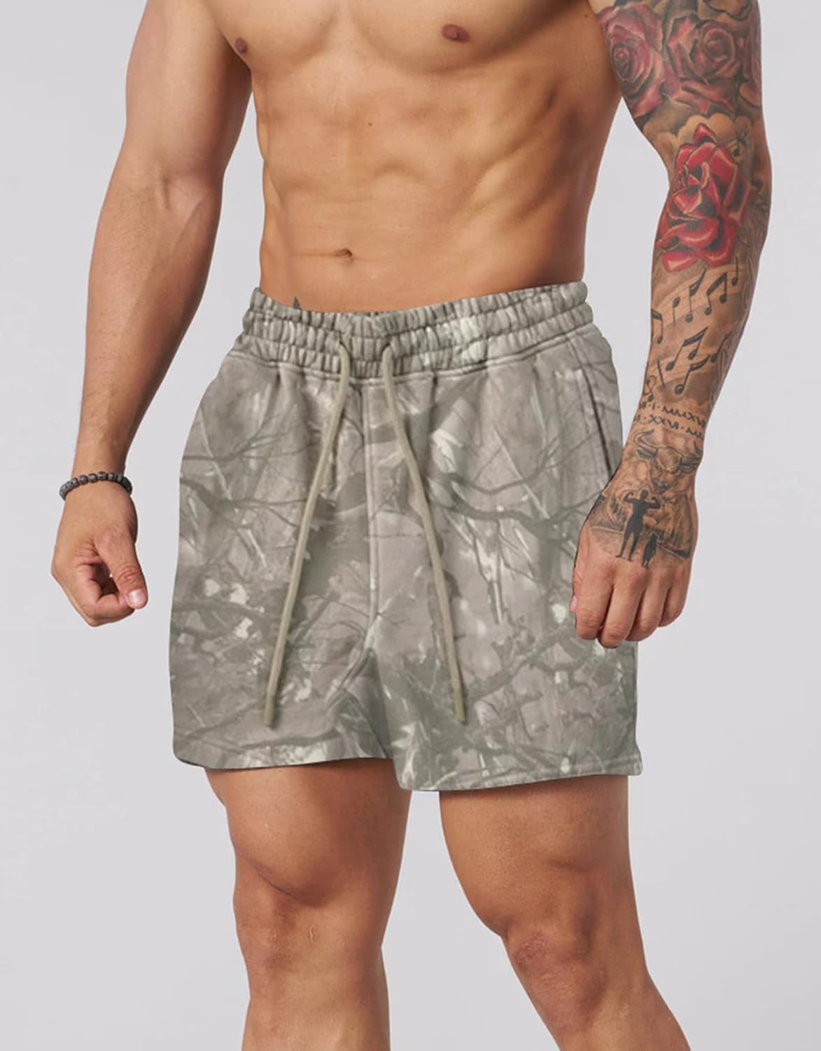 Mens Camo Graphic Print Shorts Workout Cargo Athletic Casual Cool Basketball Drawstring Shorts - Image 2