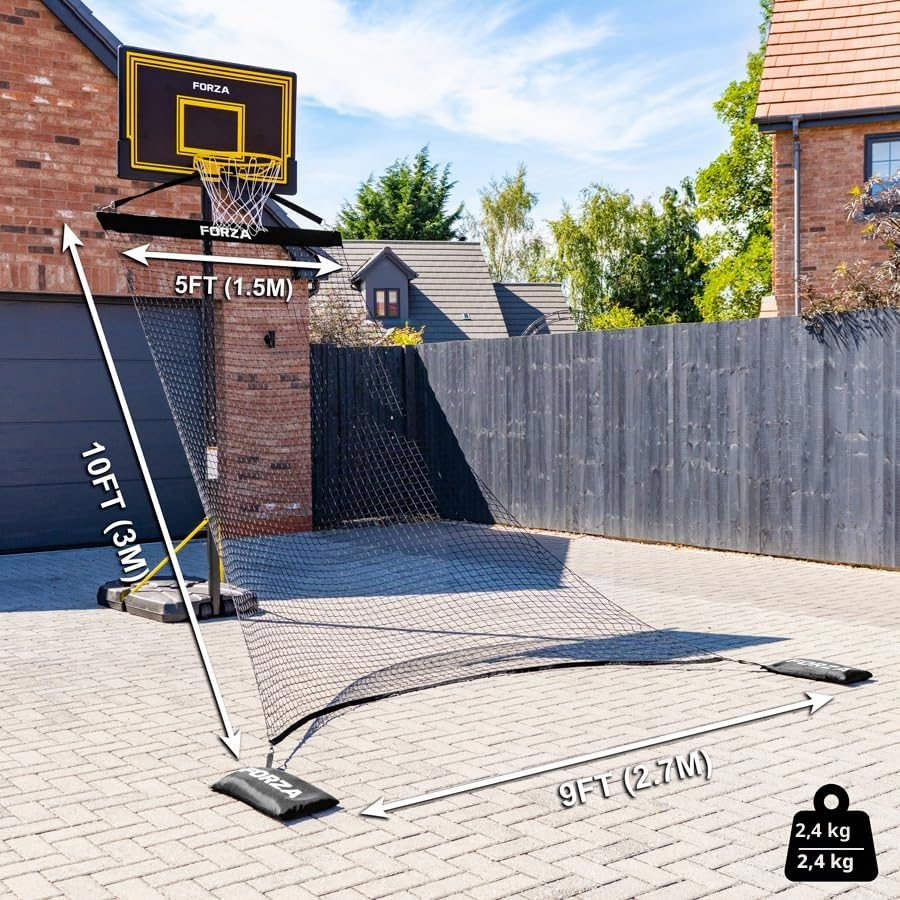 FORZA Basketball Solo Return Net | Tragbarer Basketball-Rückpralltrainer für individuelles Schießtraining – strapazierfähiges wetterbeständiges Netz mit Tragetasche & Sandsäcken – passend für die