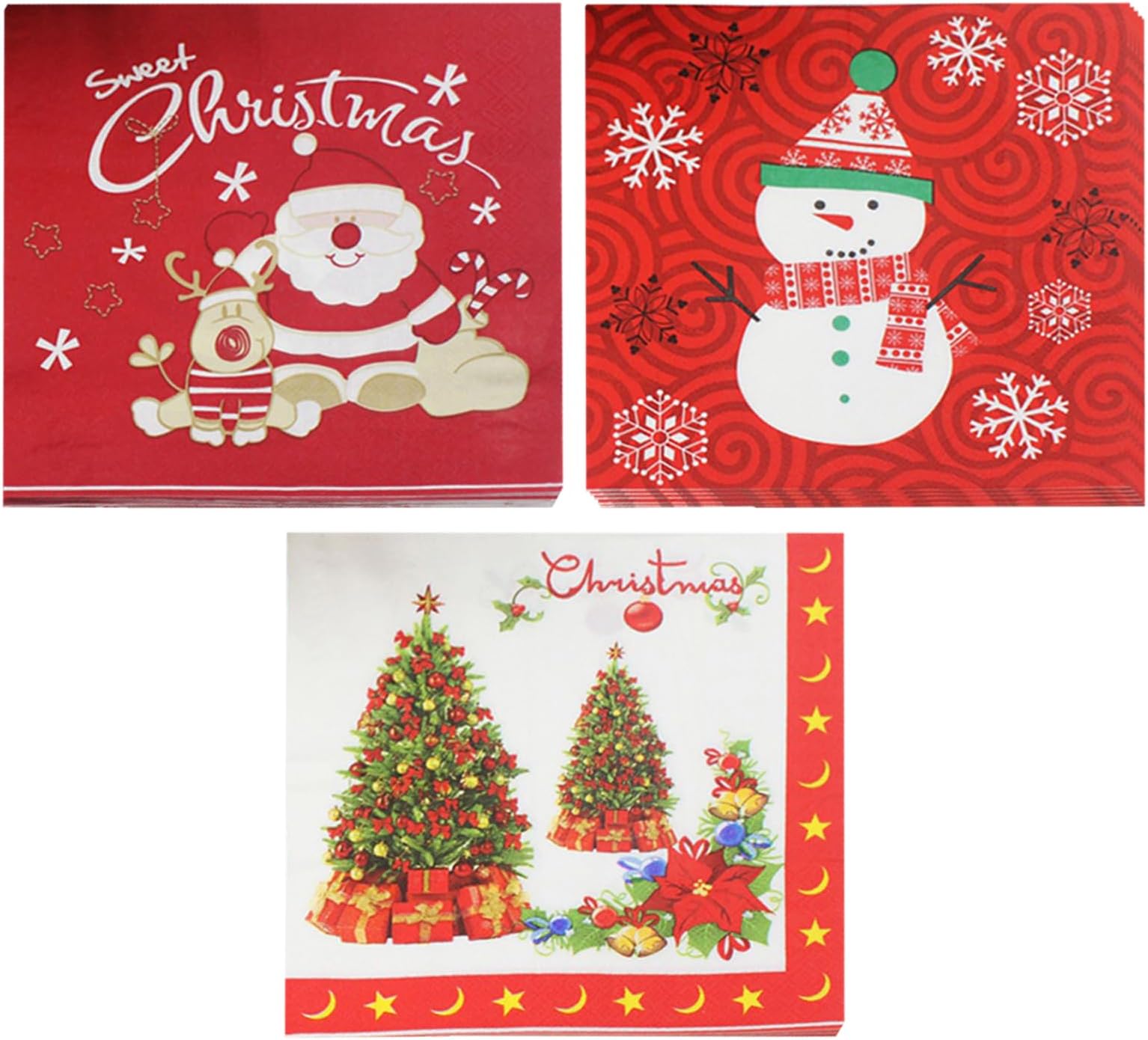 Satiskid 60 PCS Christmas Party Paper Napkins, Red Santa Claus Snowman Christmas Tree Tissue Paper, Decorative Napkins for Holiday Dinner, Tissue Paper Napkin Decorations for Christmas Party Supplies