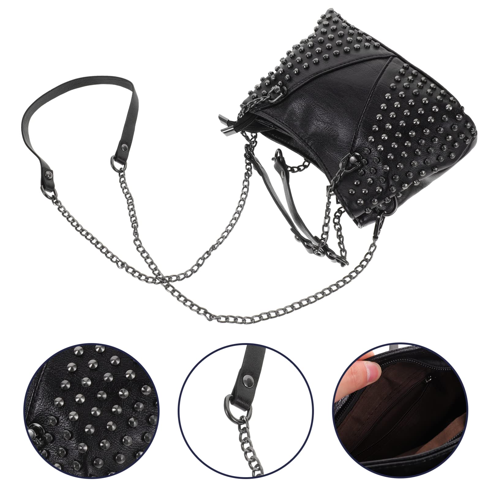 Borsa a Tracolla Donna Con Catena E Borchie in Pu 7.28X5.91X3.54 Pollici Borsa Casual Per Tempo Libero Shopping Viaggi Con Spazio Per Telefono Chiavi E Cosmetici