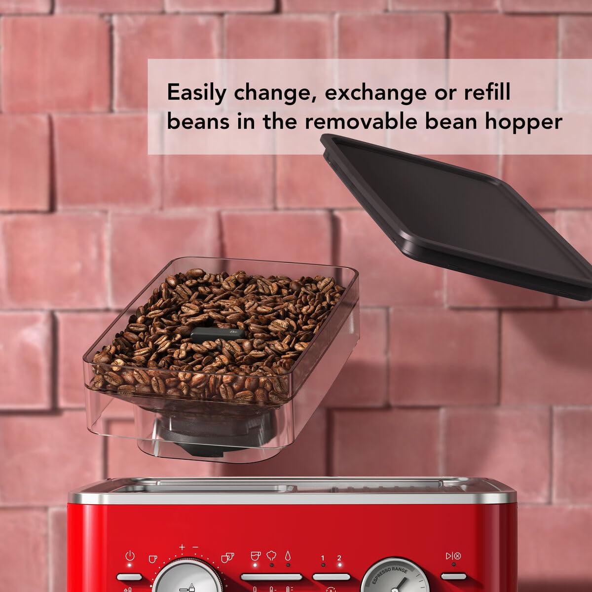 KitchenAid Ekspres do kawy ziarnistej - półautomatyczny ekspres do espresso i cappuccino z wbudowanym stożkowym młynkiem do kawy, dzbanek na mleko 355 ml, jabłko miłości