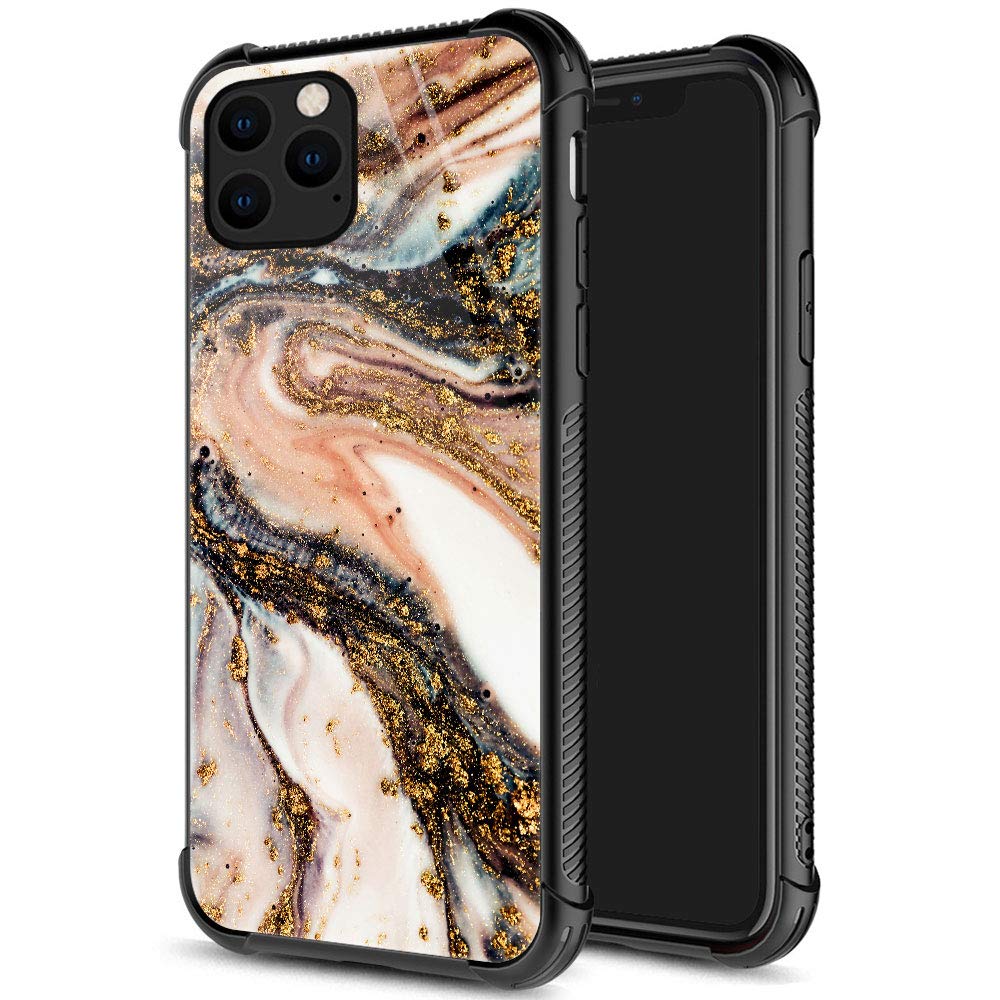 iPhone 11 Pro Max Case,9H Tempered Glass iPhone 11 Pro Max Cases for Boys Men,Funny Golden Orange Marble Pattern Shockproof Anti-Scratch Case for Apple iPhone 11 Pro Max 6.5 inch Golden Orange Marble