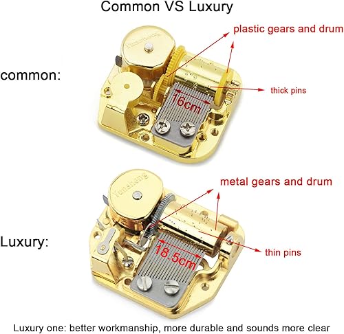 Miniatura 5 de Pursuestar Caja de música con mecanismo musical de cuerda dorada de 18 notas, mecanismo musical, caja de música con engranajes de metal, en algún