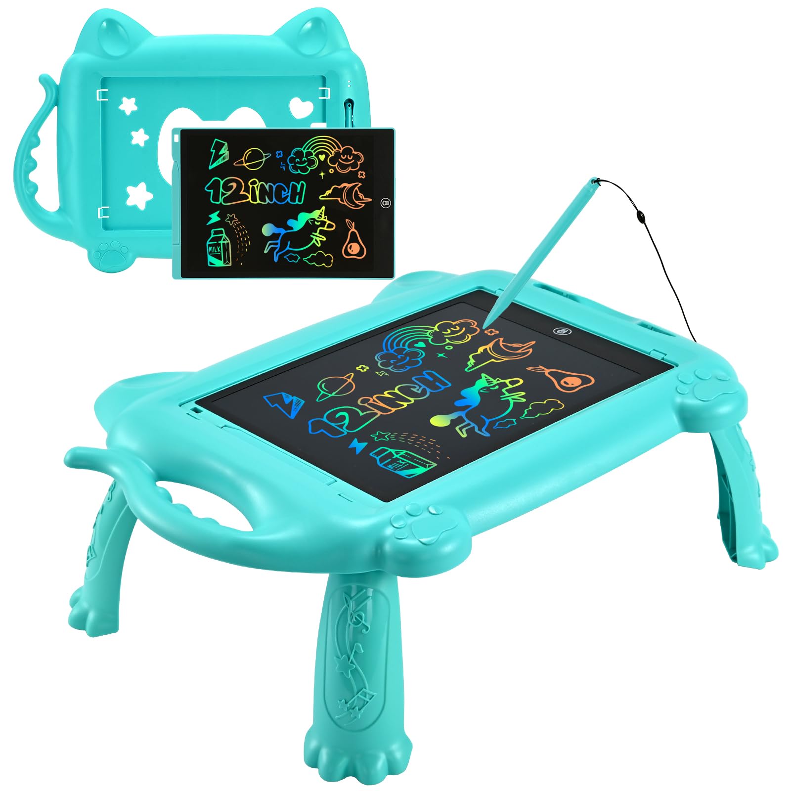 BlueSwan Kinderspielzeug, Maltafel Zaubertafel 12 Zoll mit Ständer, löschbares elektronisches Zeichentablett mit Griff und abnehmbarem Rahmen, LCD Schreibtafel als Geschenk für Kinder,Blau