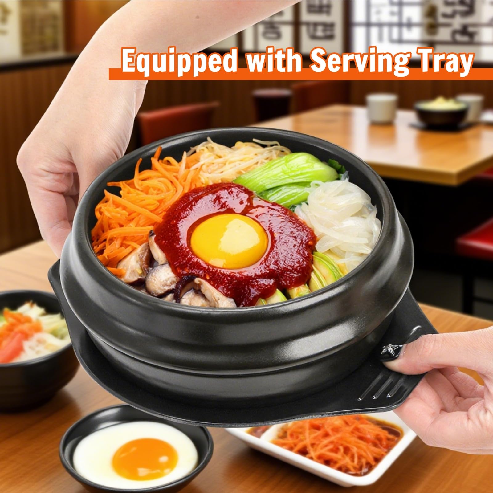 Bol en pierre coréenne de 1 050 ml avec plateau | Dolsot Bibimbap Ensemble de casseroles en céramique pour restaurants, riz, soupe, nouilles