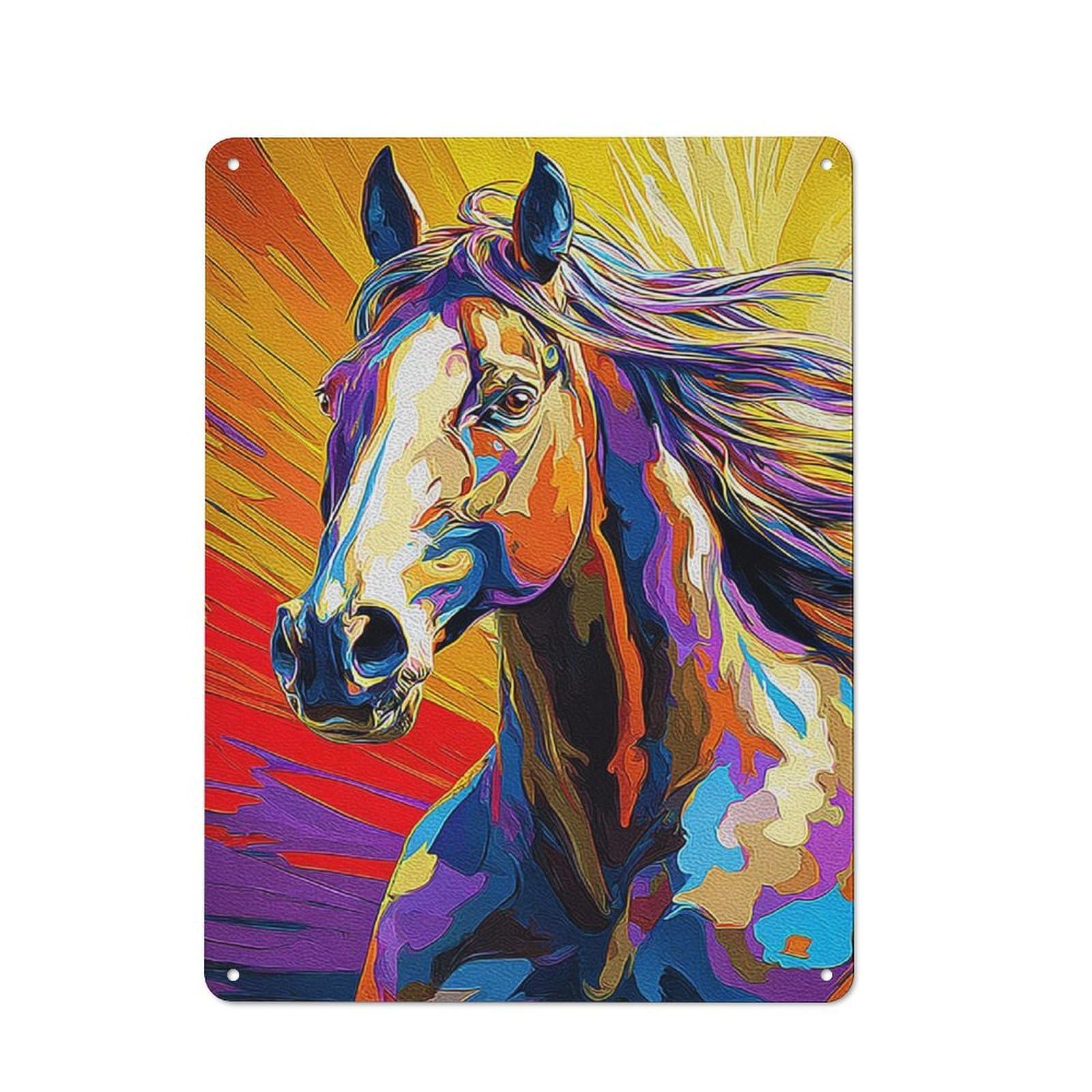 Junmoney Colorful Horse Portrait Artwork Tin Wall Plaque 40X30cm With For Garage Or Workshop, For Vintage Wall Decor Fans, For Kitchen And Home Bar Decor