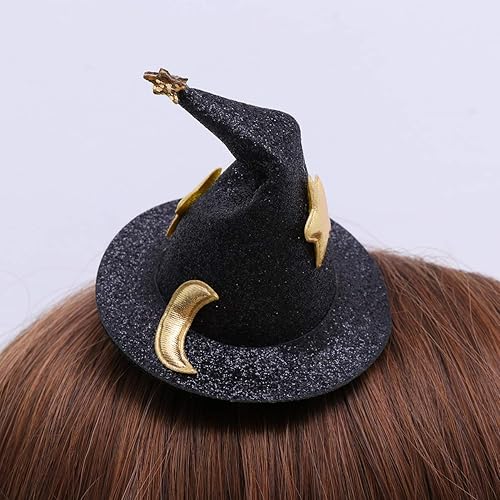 Miniatura 4 de Happyyami 2 piezas mini sombrero de bruja tocados mujeres niña sombrero pinzas pelo horquillas lindo pasadores negro