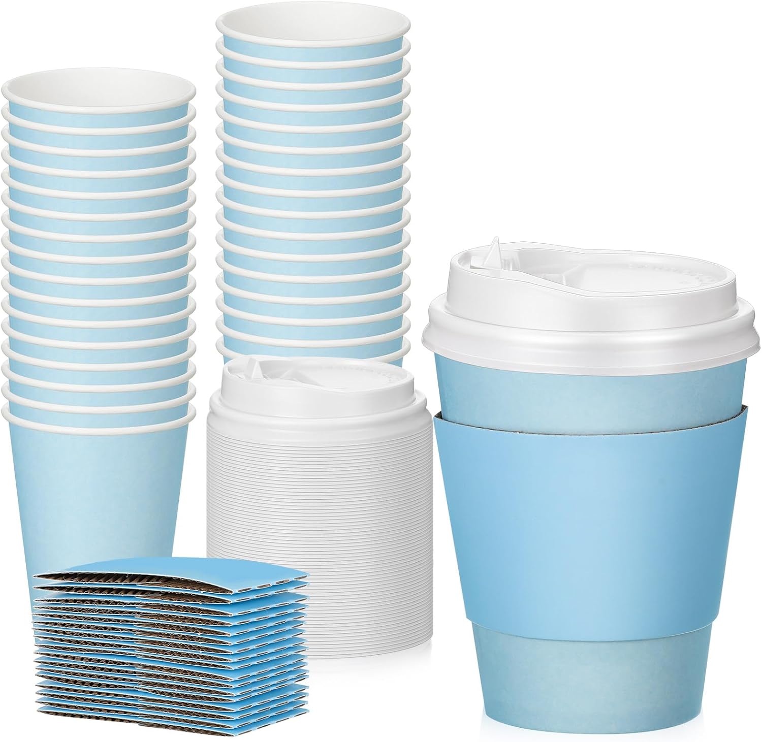 48 Pcs 12 oz Disposable Coffee Cups with Lids and Sleeves