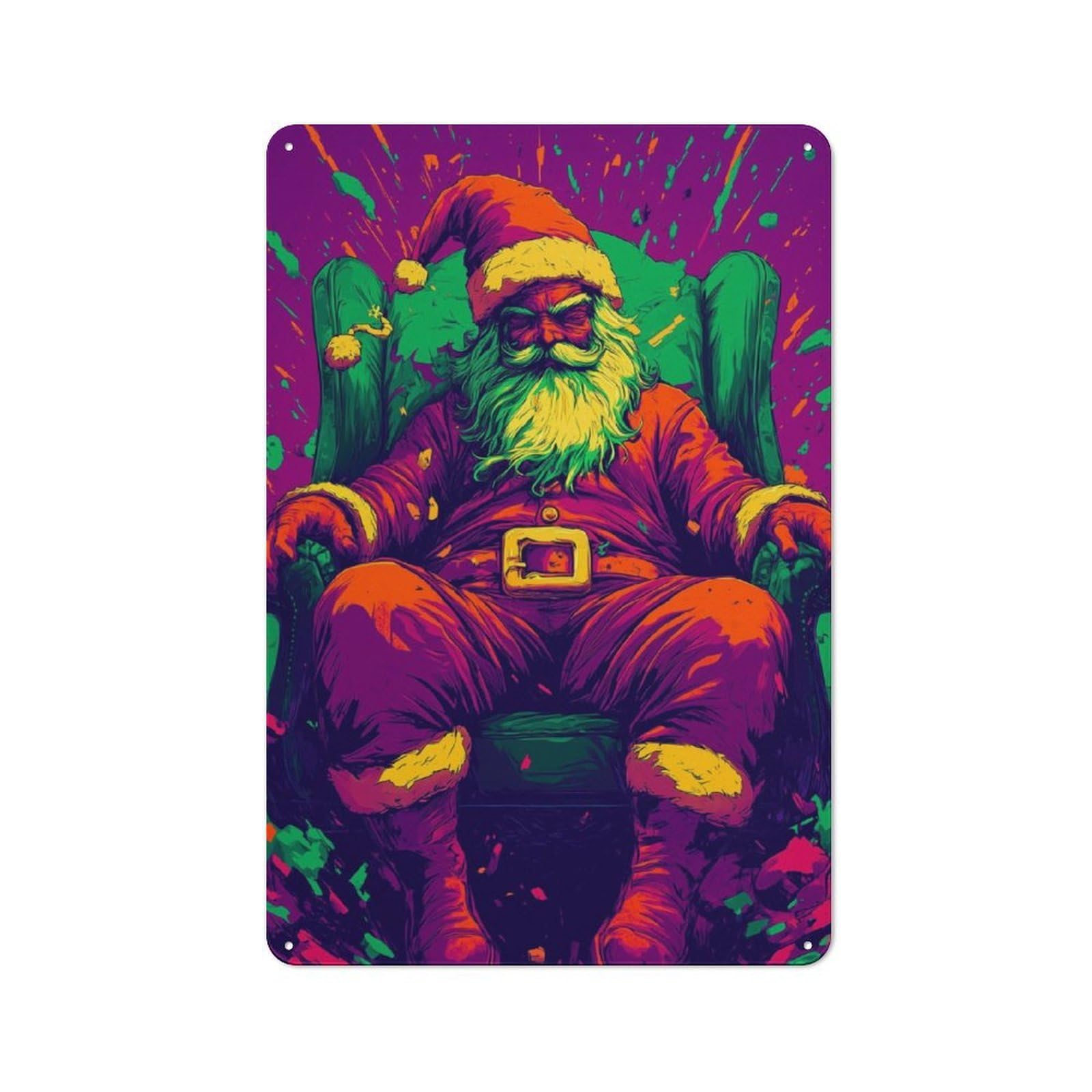 Junmoney Santa Claus In A Chair Vintage Metal Plaque 30X20cm Featuring For Pub Or Café, Suited To Café Interior Fans