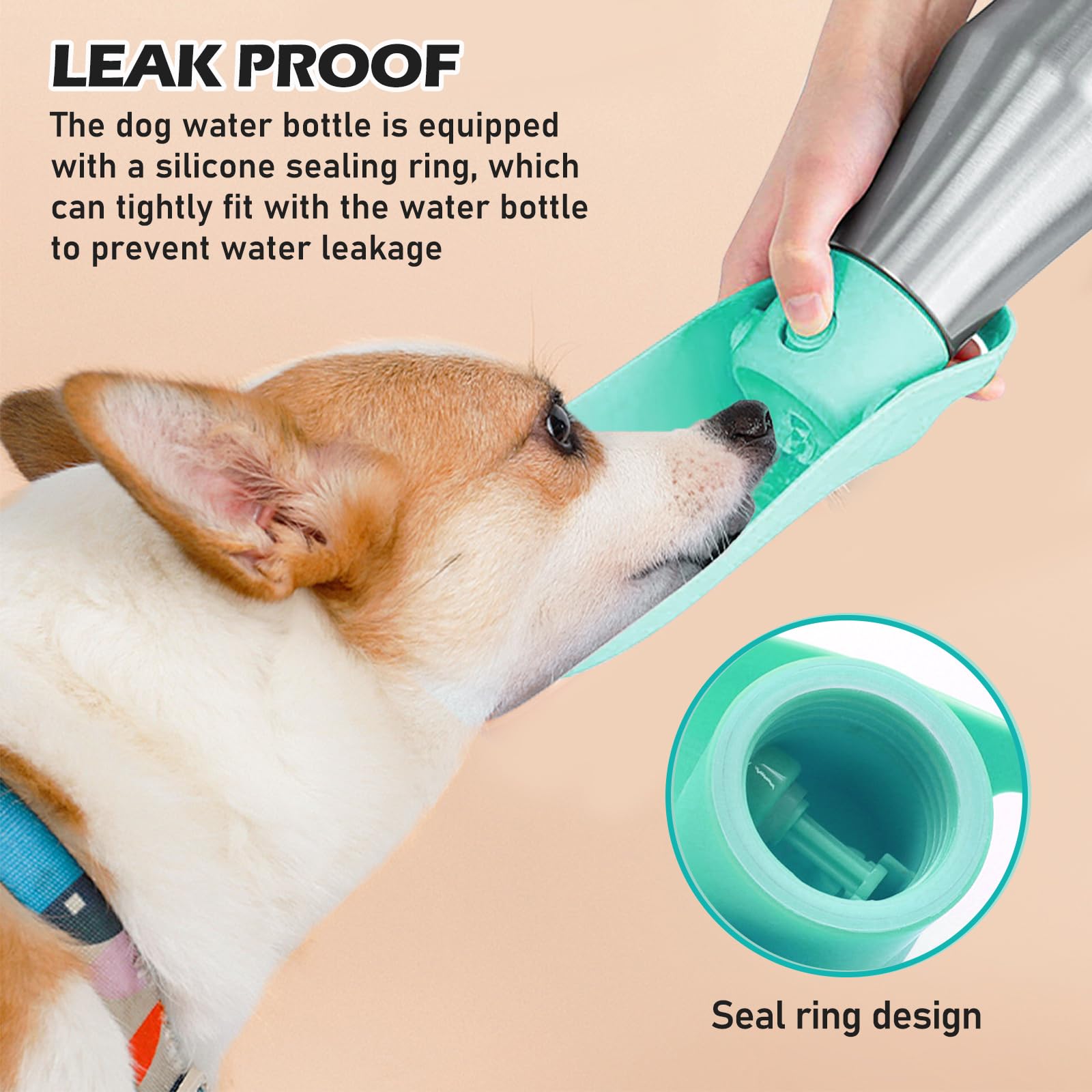 Borraccia per cani, portatile, 750 ml, in acciaio inox, per cani, design pieghevole a 180°, ideale per allenamento all'aperto e idratazione