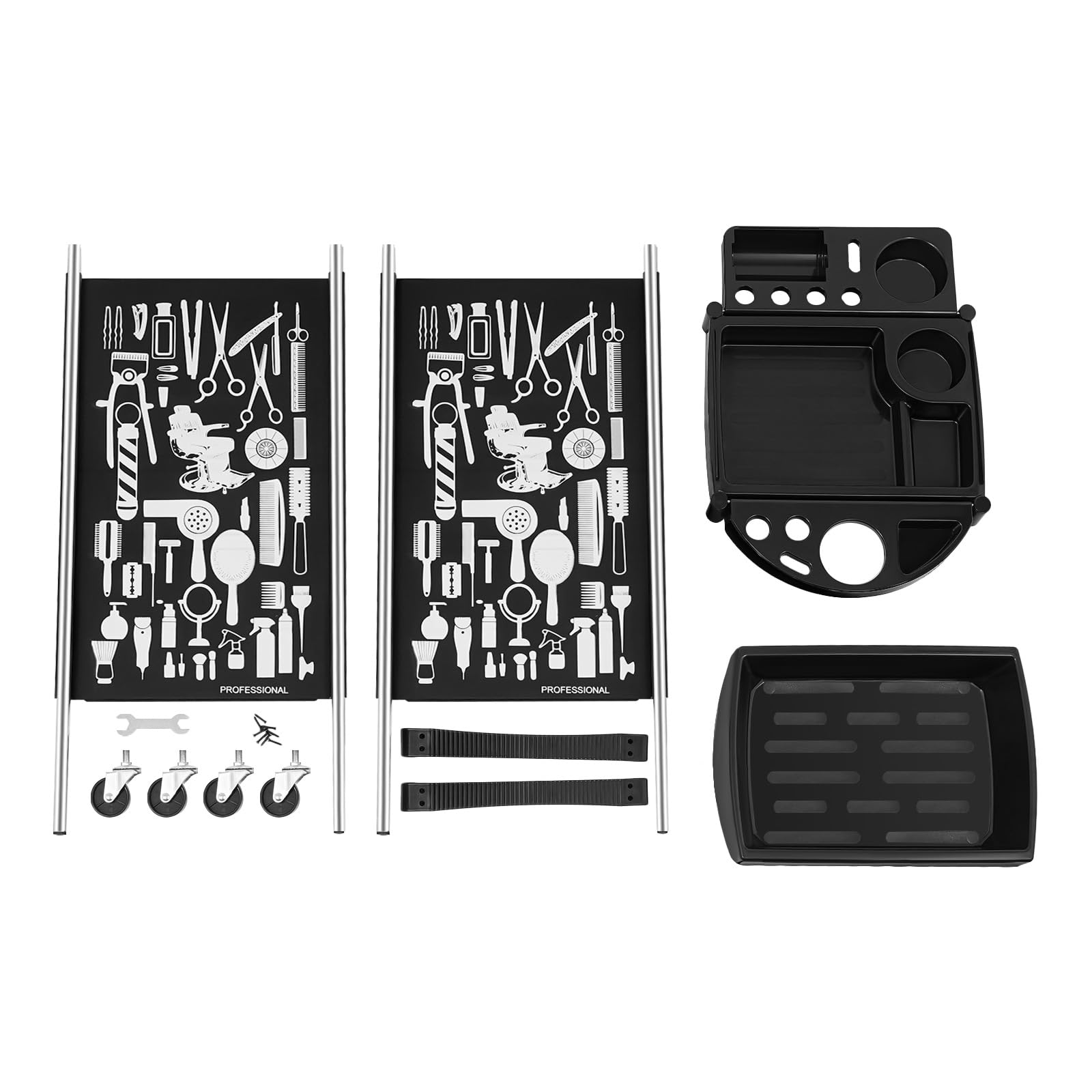 Carro de peluquería con 5 cajones y ruedas, capacidad de carga máxima de 100 kg, para salones de belleza, barbería, color negro