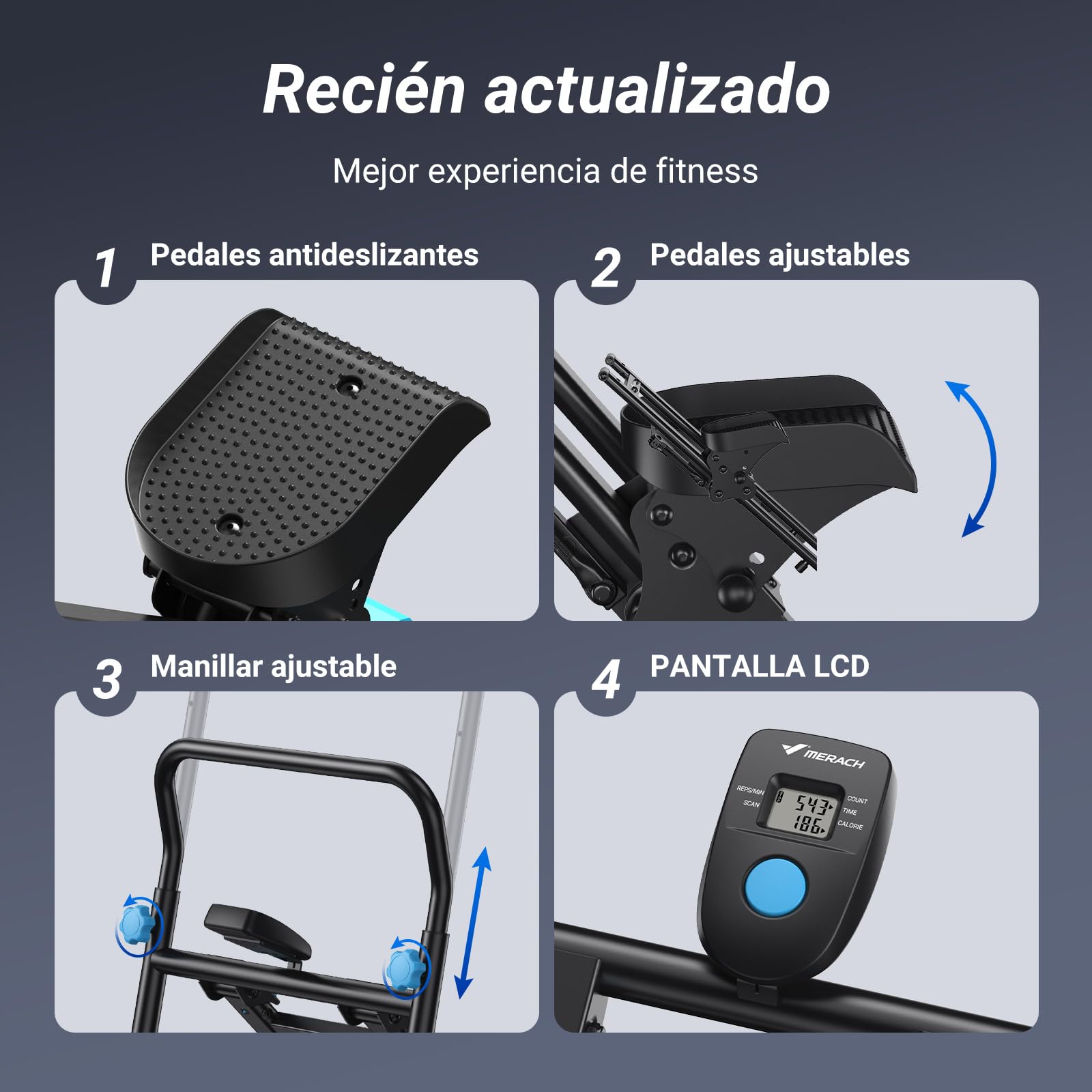 MERACH Stepper Fitness Casa,2025 Nuevo Stepper Deportivo,Maquina de Subir Escaleras,Aparato Compacto de Ejercicio Cardio para el Hogar con Pantalla LCD y 3 Alturas Ajustables