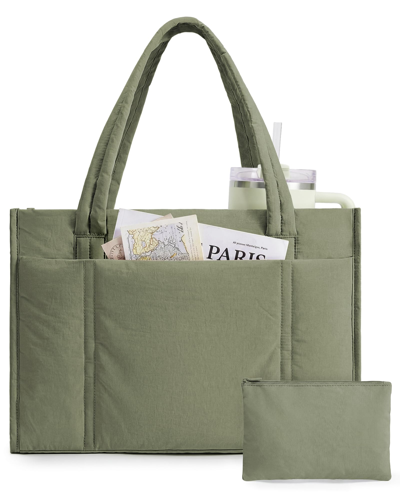BAGSMART Tote Bag for Women, 2Pc Puffer Tote Bag with Zipper, Quilted Work Tote Teacher Bag Shoulder Handbag | Beach Tote, Diaper Bag Tote, for Travel, Gym, Lightweight, Fit 15.6" Laptop, 21L Medium Tote — view 10
