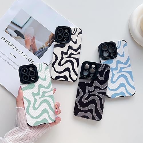 Miniatura 3 de Diseñada para iPhone 13, funda de piel sintética suave TPU y bonito arte ondulado pintado para mujeres y hombres, compatible con iPhone (grisiPhone