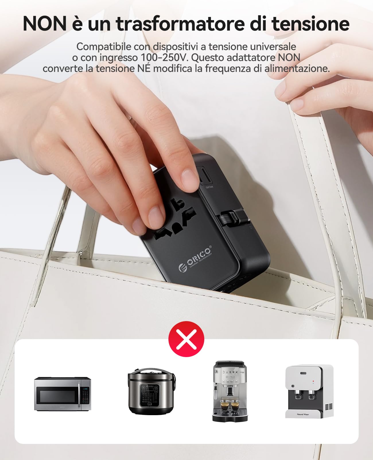 ORICO GaN 70W Adattatore Universale da Viaggio, 7-in-1 con 3 USB-C, 2 Prese AC e 2 USB-A, Adattatore Presa Internazionale per Oltre 200 Paesi tra cui UE, USA, UK, Australia, Giappone - UAX(Nero）
