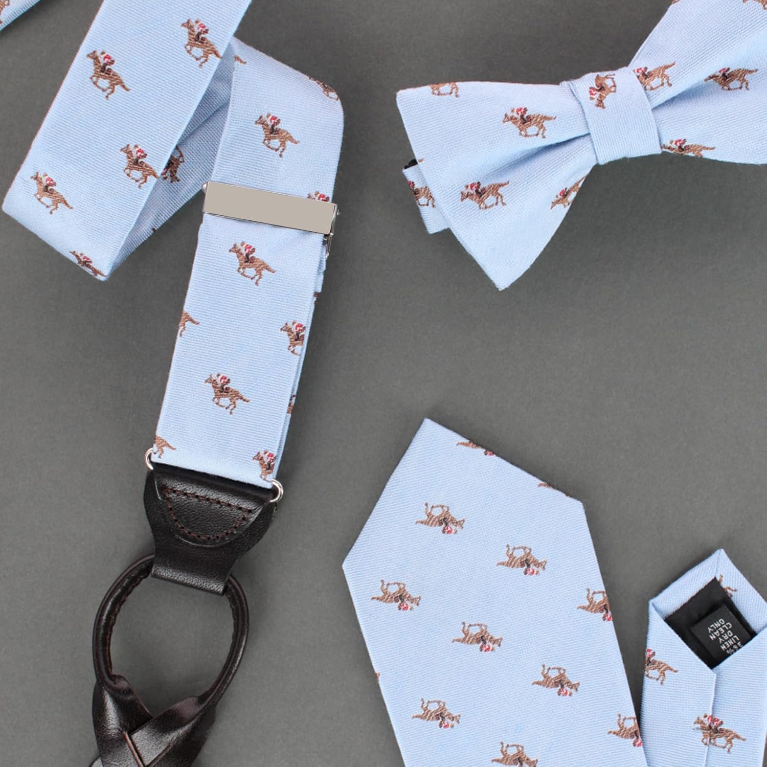 Trafalgar Men's Down The Stretch Racehorse Linen Blend Button End Braces (Suspenders)