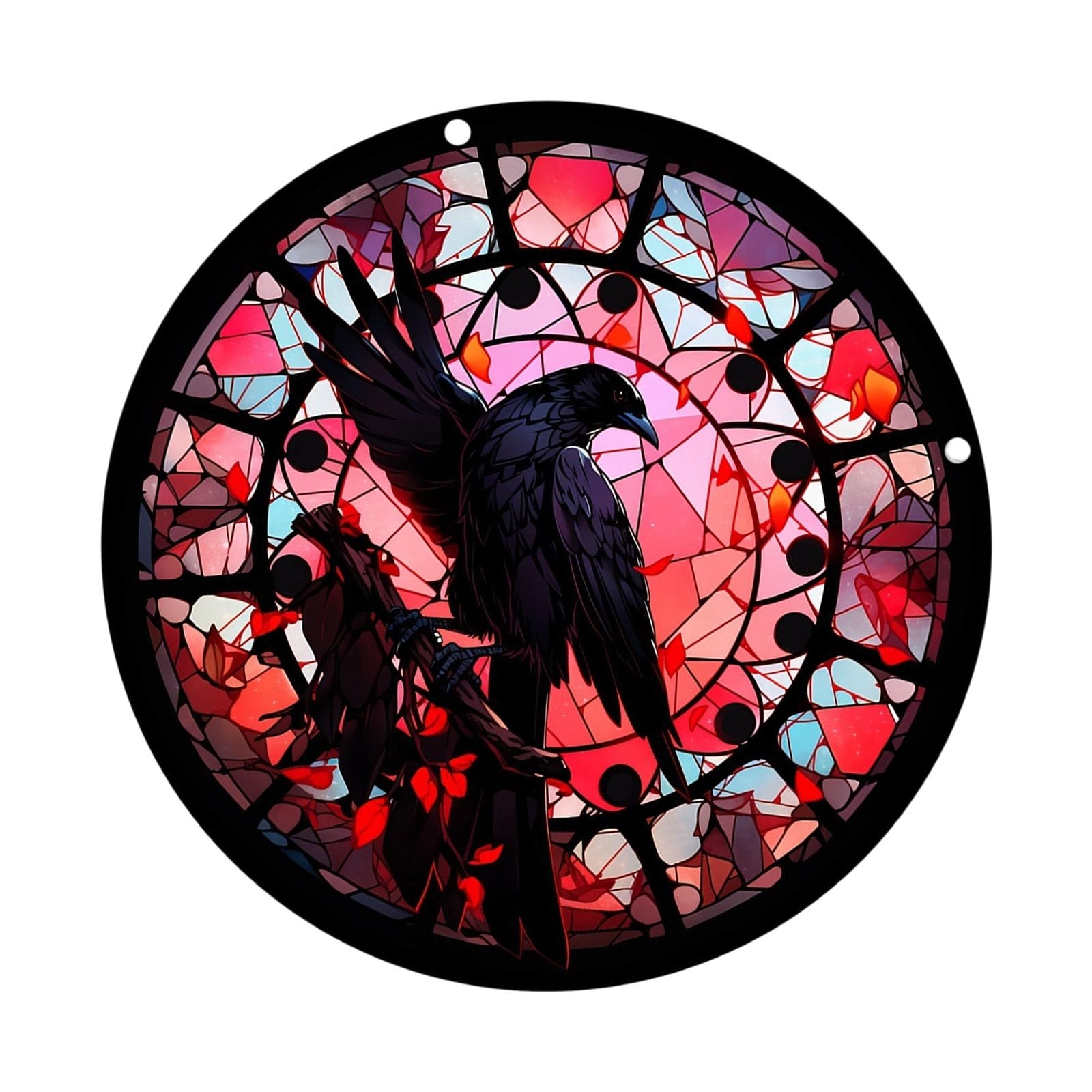 Ravens Stained Glass Window Hangings, Crow Decorations for Halloween, Bird Suncatchers for Window, Balconies, Yard, Wall Stained Glass Hangings