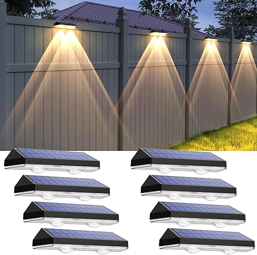 Luces solares para valla al aire libre, 270040006000K, 3 modos, LED impermeable, luz de valla alimentada por energía solar para exteriores, patio,