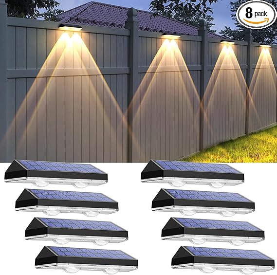 Solar Fence Lights Outdoor - 2700/4000/6000K 3 Mode, Waterproof LED, Fence Light Solar Powered for Outside, Backyard/Railing/Step/Patio/Wall and Home Improvement(8 Pack)